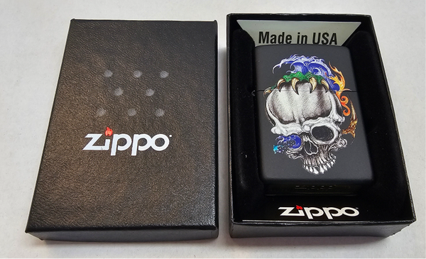 Original Zippo Black Mate Coulour Image Skull
