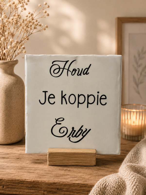 Bedrukte tegel Houd je koppie erbij