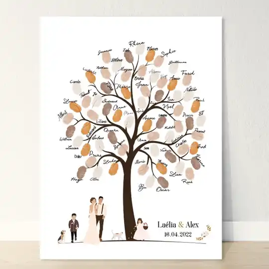 Dessin personnalisé minimaliste abstrait des mariés et de sa famille