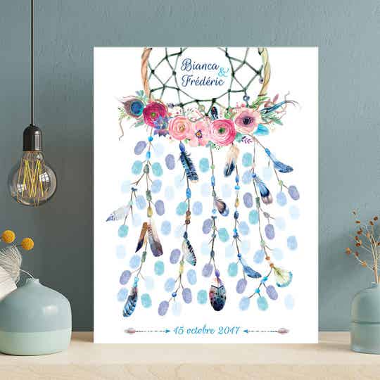 Attrape-rêves de fleurs et plumes multicolores en aquarelle