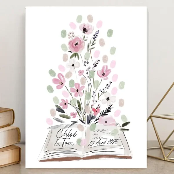 Le livre et son bouquet de fleurs en aquarelle rose