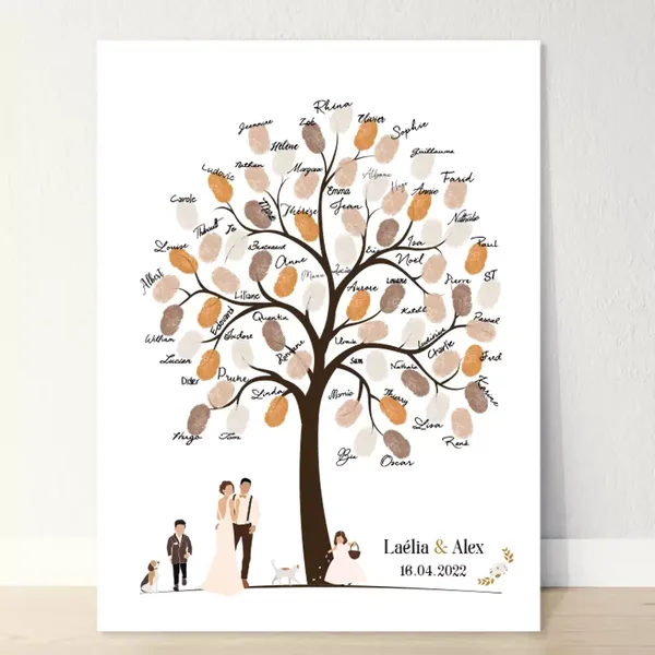 Dessin personnalisé minimaliste abstrait des mariés et de sa famille