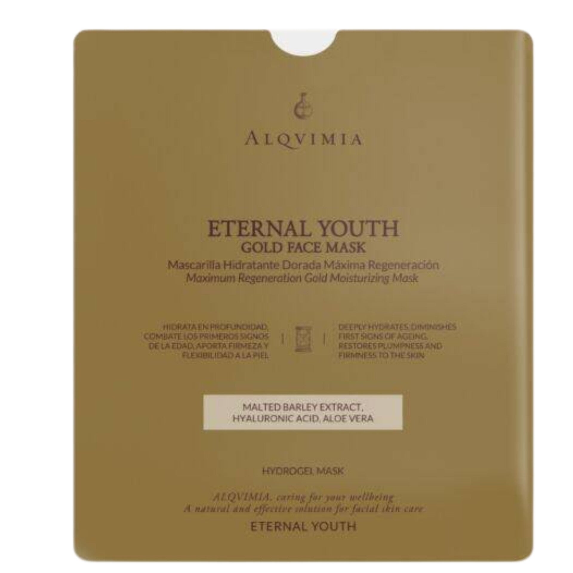 ALQVIMIA Mascarilla Facial Eternal Youth Gold 1 ud – Hidratación y Luminosidad