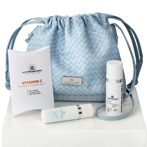 Utsukusy Micro Spicule CC Cream – Set con Sérum 30 ml, Crema SPF 50, Ampollas Vitamina C y Neceser