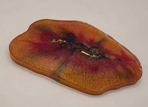 Epoxy onderzetter oranje rood met goud en zwart I