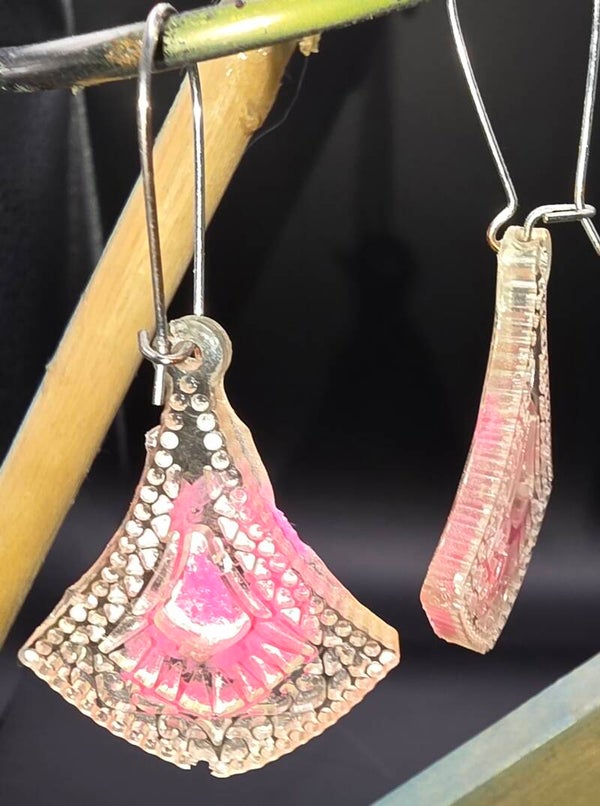 Oorhangers, transparant met roze