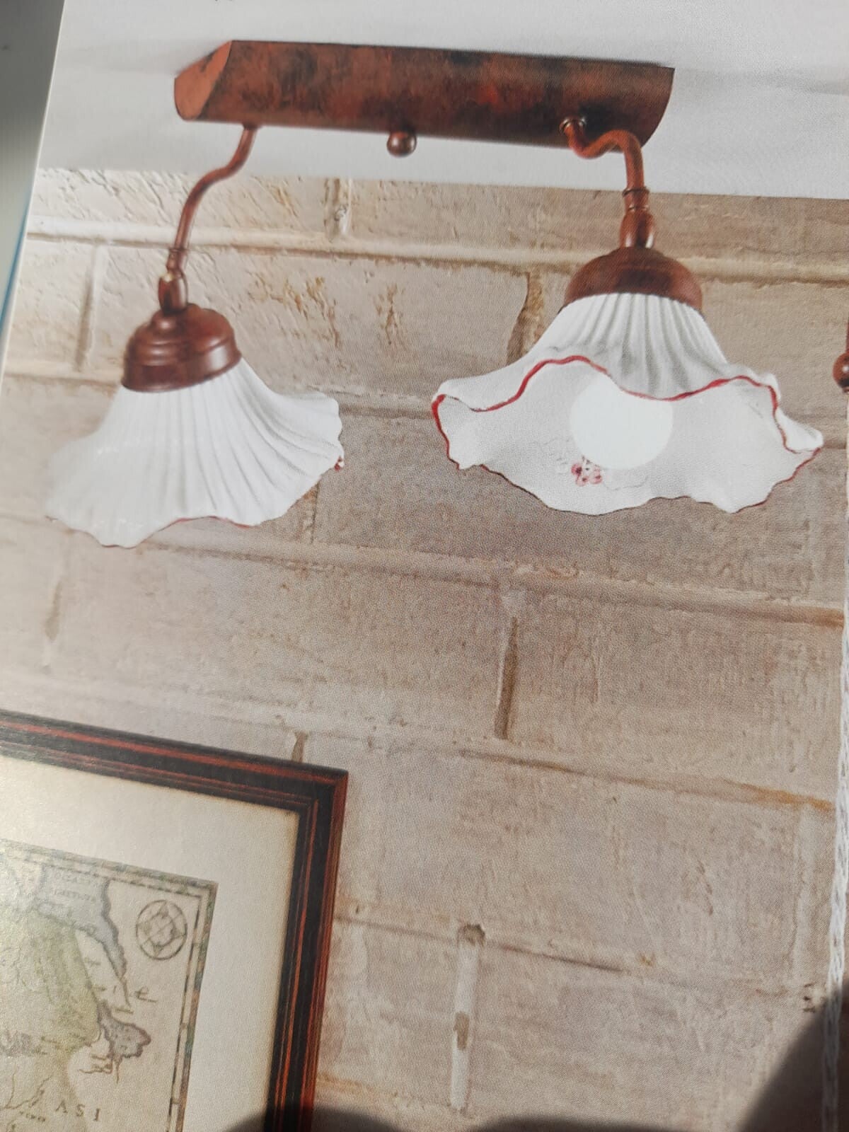 Plafoniera metallo + ceramica smerlato decorata diam 30 cm