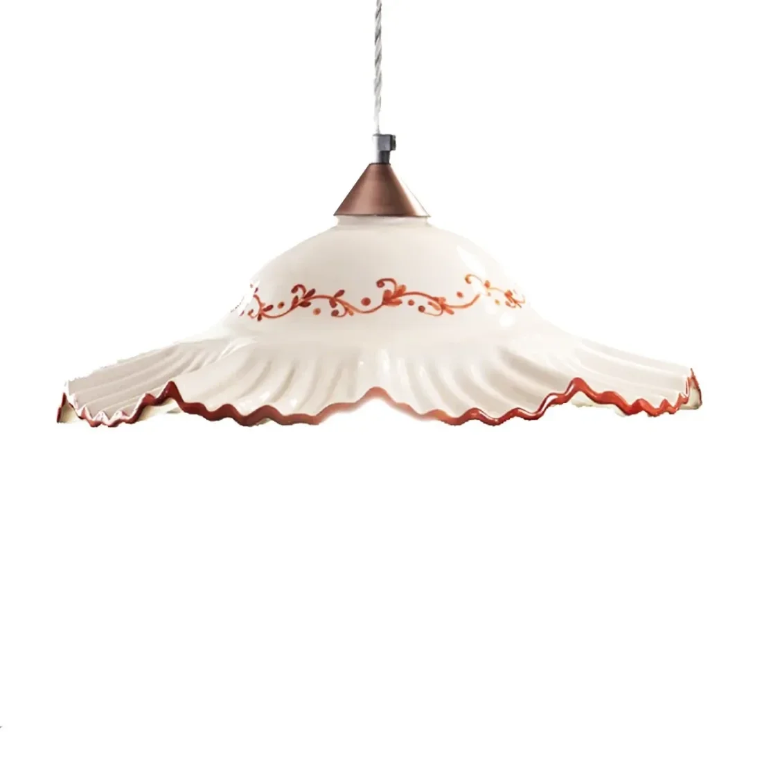 Sospensione  Vecchia Toscana Ceramica diam 40 cm, montatura metallo + cavo treccia