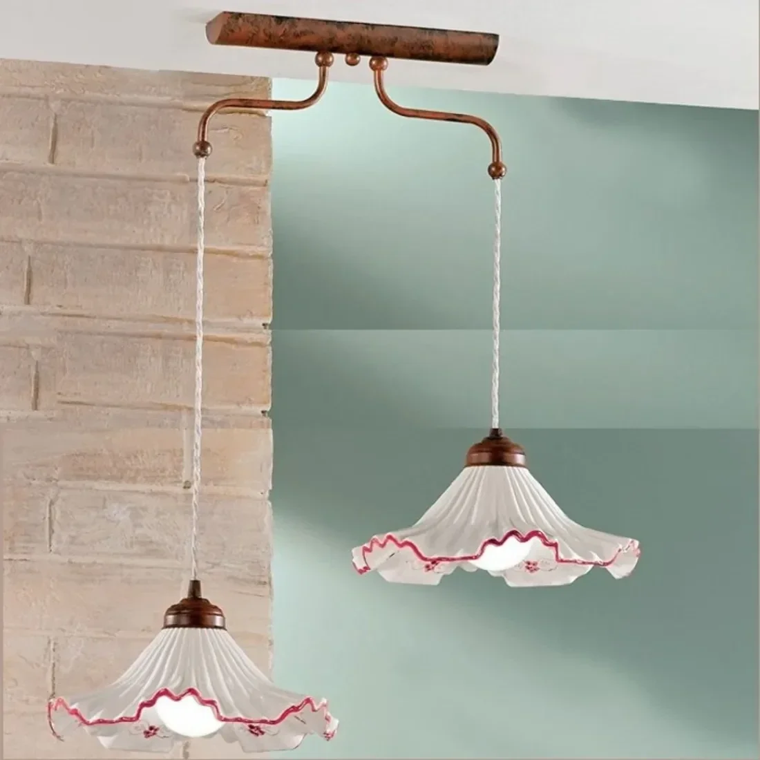 Sospensione/ 2 luci diam 65cm metallo + ceramica