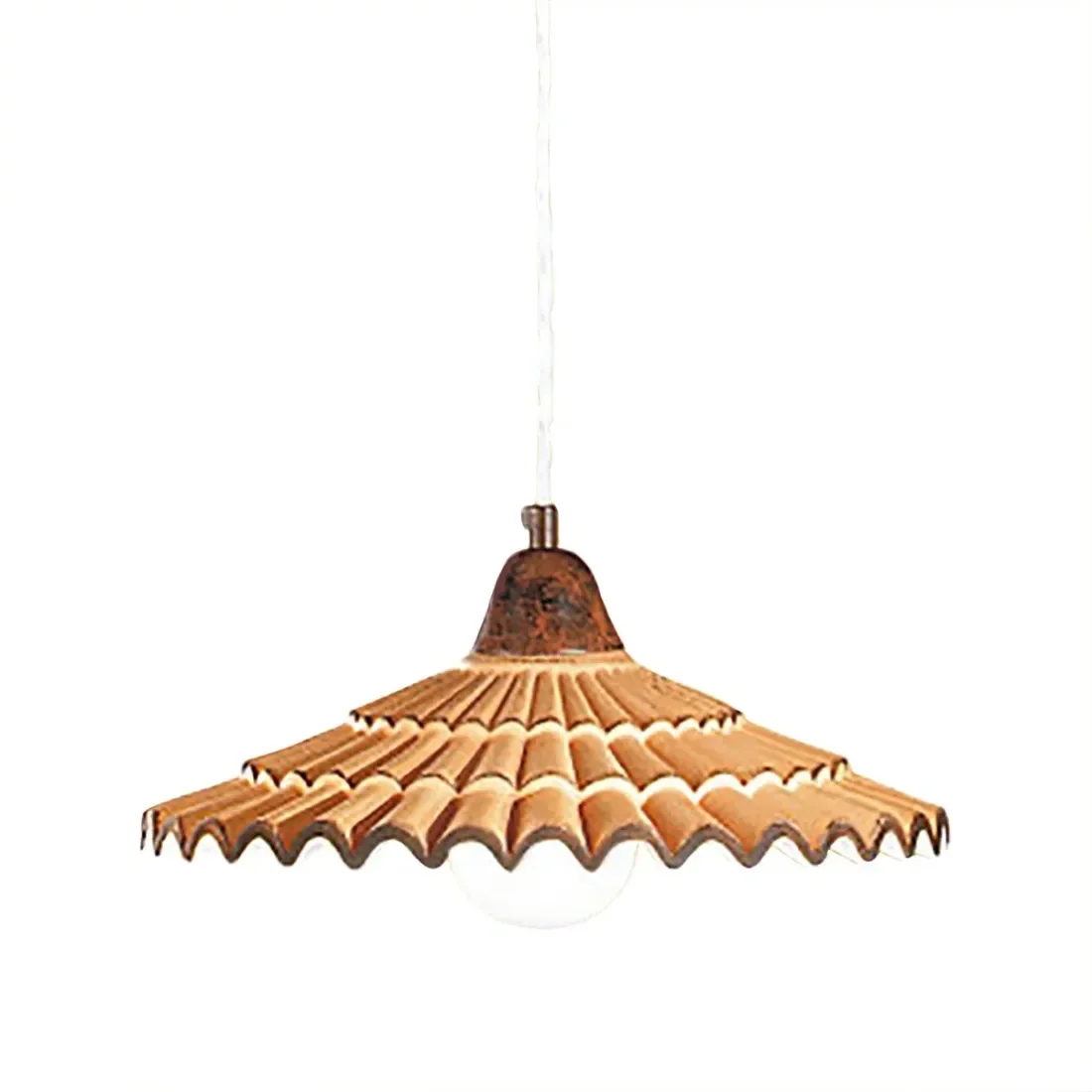 Sospensione rustica diam. 30 cm con rosone ceramica coordinato e cavo treccia