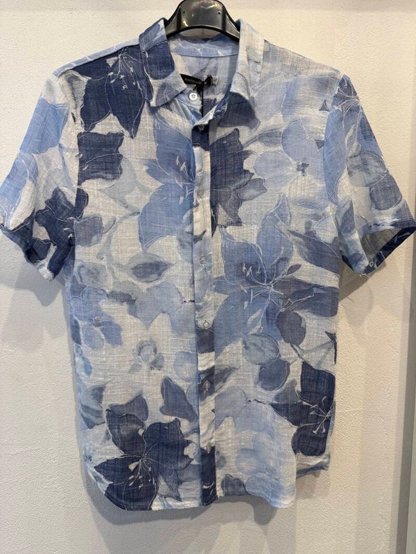 Camicia azzurra cielo floreale maniche corte