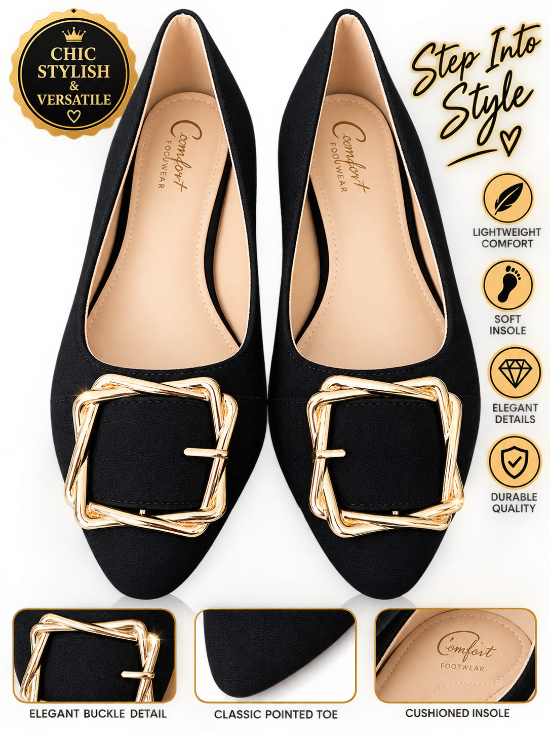 Comfort Black Flats