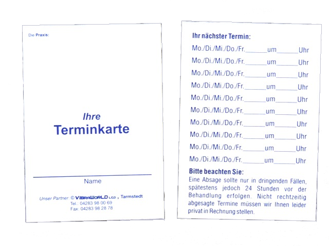 Terminkarten, 170g Karton, 2-seitiger, blauer Druck