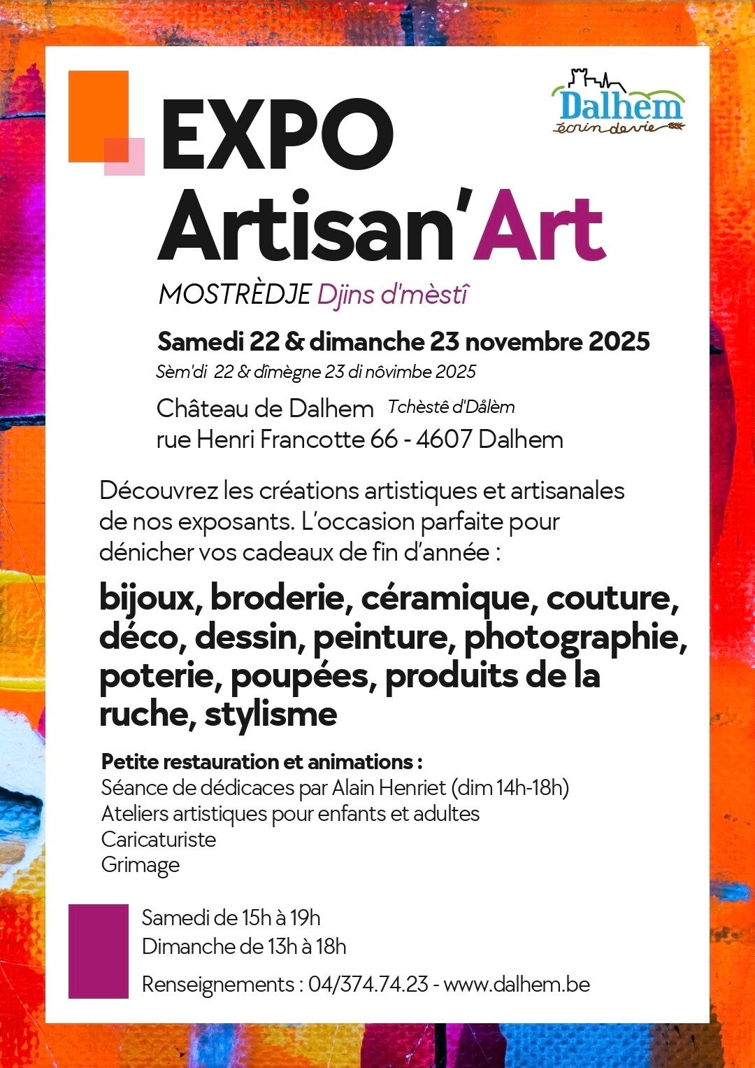 Samedi 22 et dimanche 23 novembre, rdv au Château de Dalhem Artisan'Art