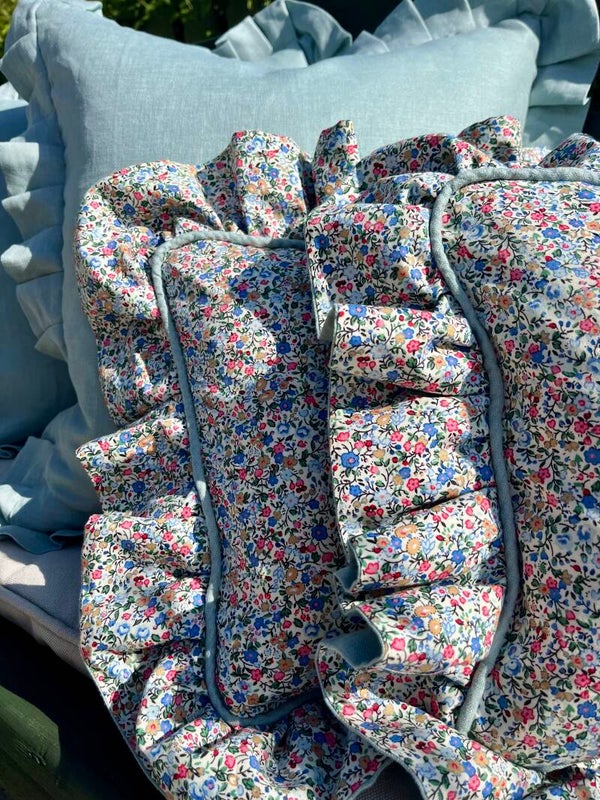 Handmade Ditsy Print Frilly Cushion