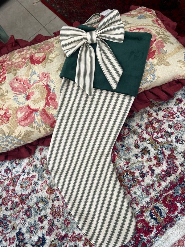 Green Ticking Christmas Stocking