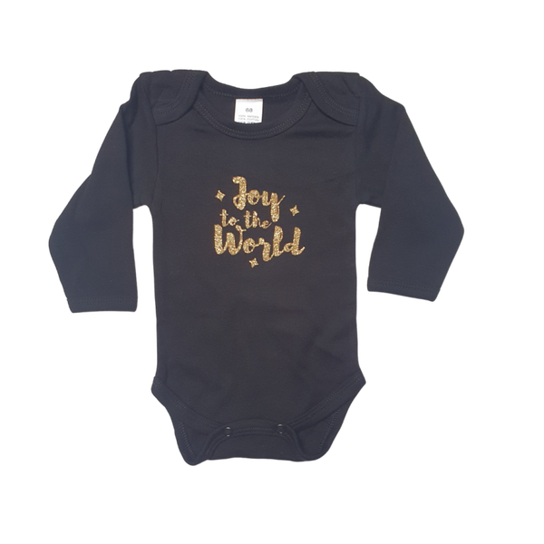 Joy To The World | 80 | Gold Glitters on Black Romper