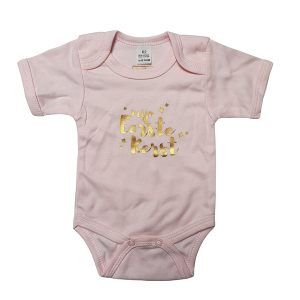 Mijn Eerste Kerst | 62 | Goud op Roze Romper