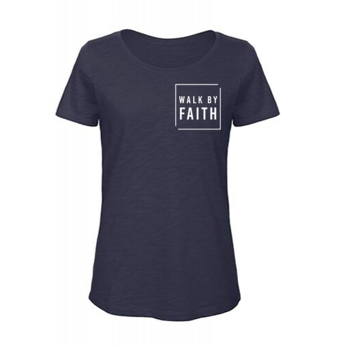Walk By Faith | Navy Organic Slub Shirt | Ladies