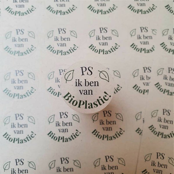 Eco Stickers | PS ik ben van Bio Plastic | Set van 15 stuks | 3 cm