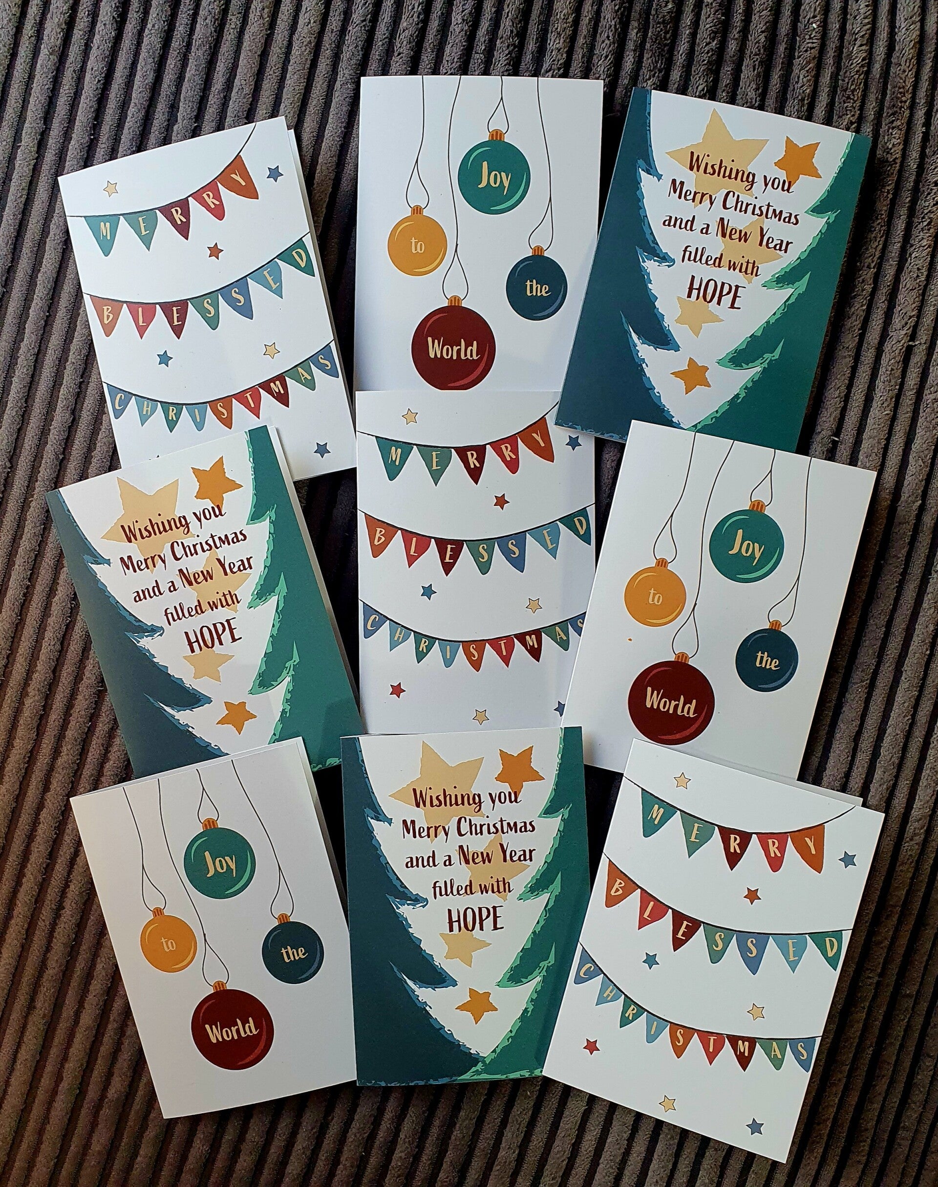 Kerstkaart Set 9 x A6 | Wishing You & Joy To The World & Merry Blessed Christmas