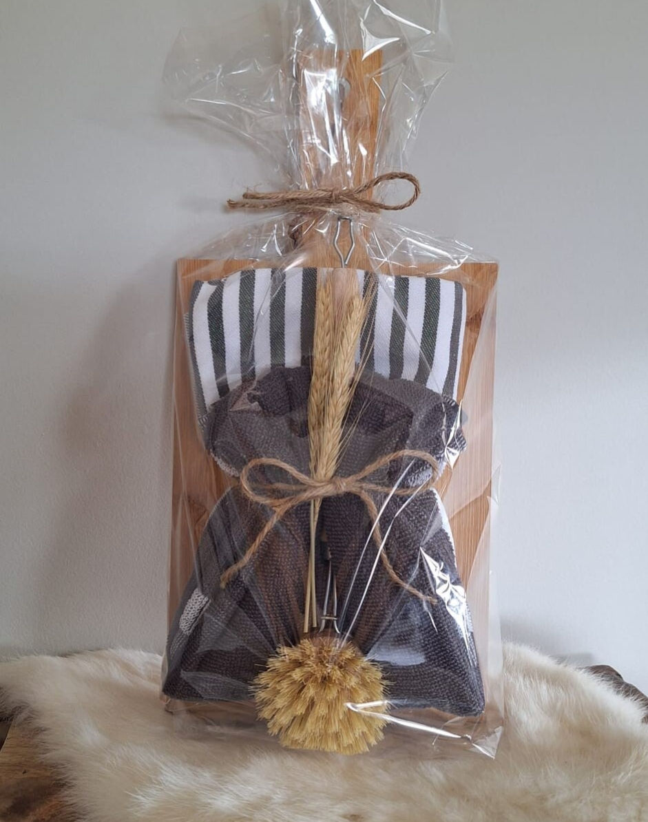 Broodplank 36-17cm - theedoek & handoek ( grijs ) - afwasborstel