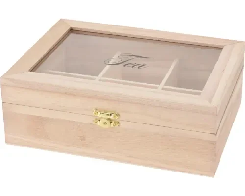 Theedoos 21x16x7,5cm hout 6-vaks