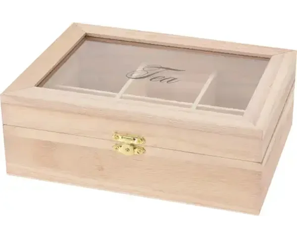 Theedoos 21x16x7,5cm hout 6-vaks