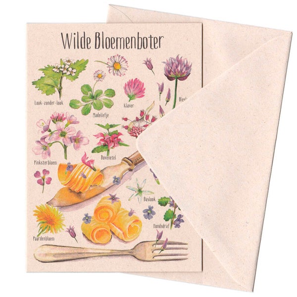 Dubbele Wenskaart "Wilde Bloemenboter"