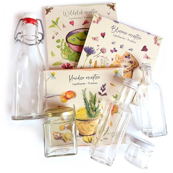 DIY SET GROOT 18 Receptenkaarten + flesjes