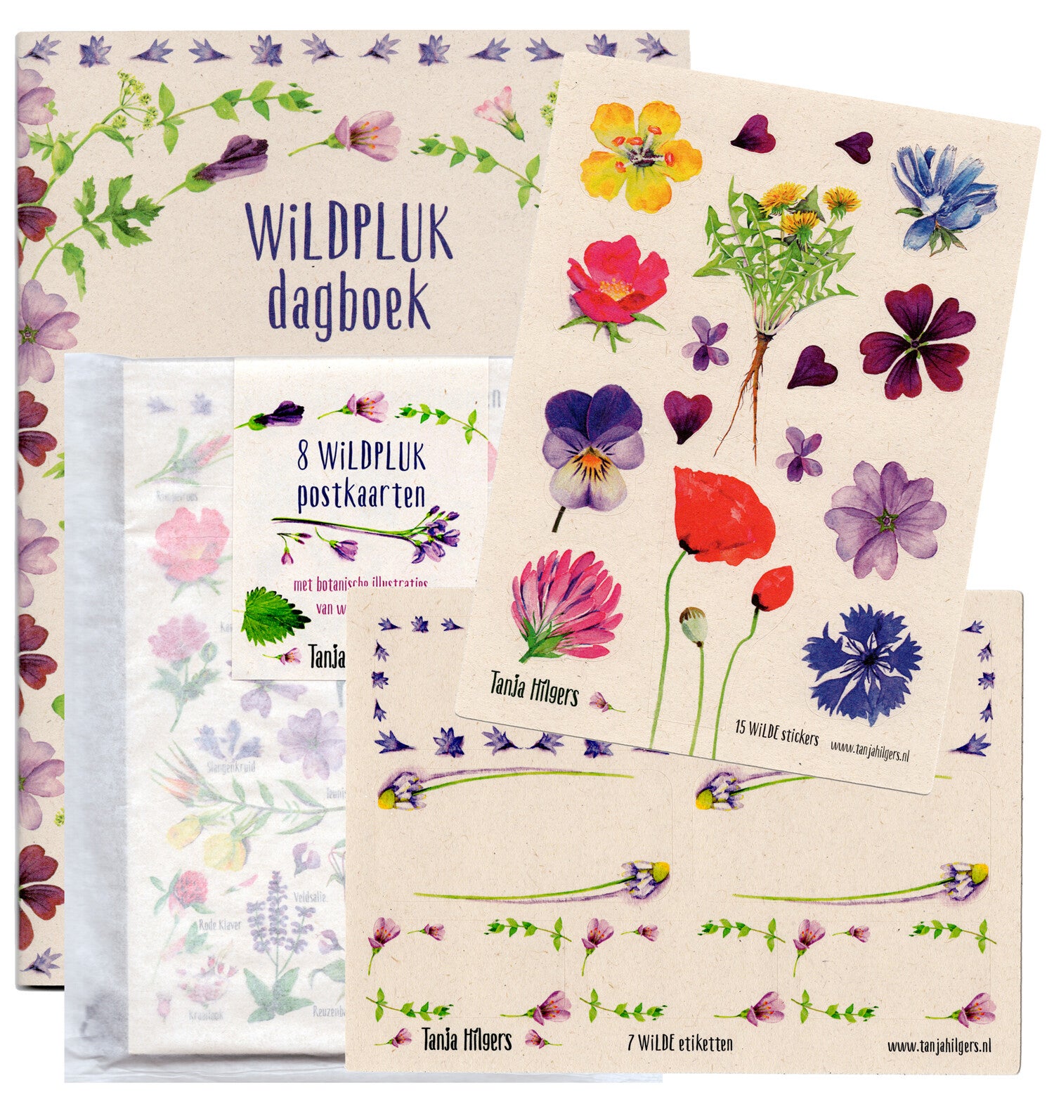 Wildpluk dagboek + 8 Wildpluk Postkaarten + 2 stickervellen