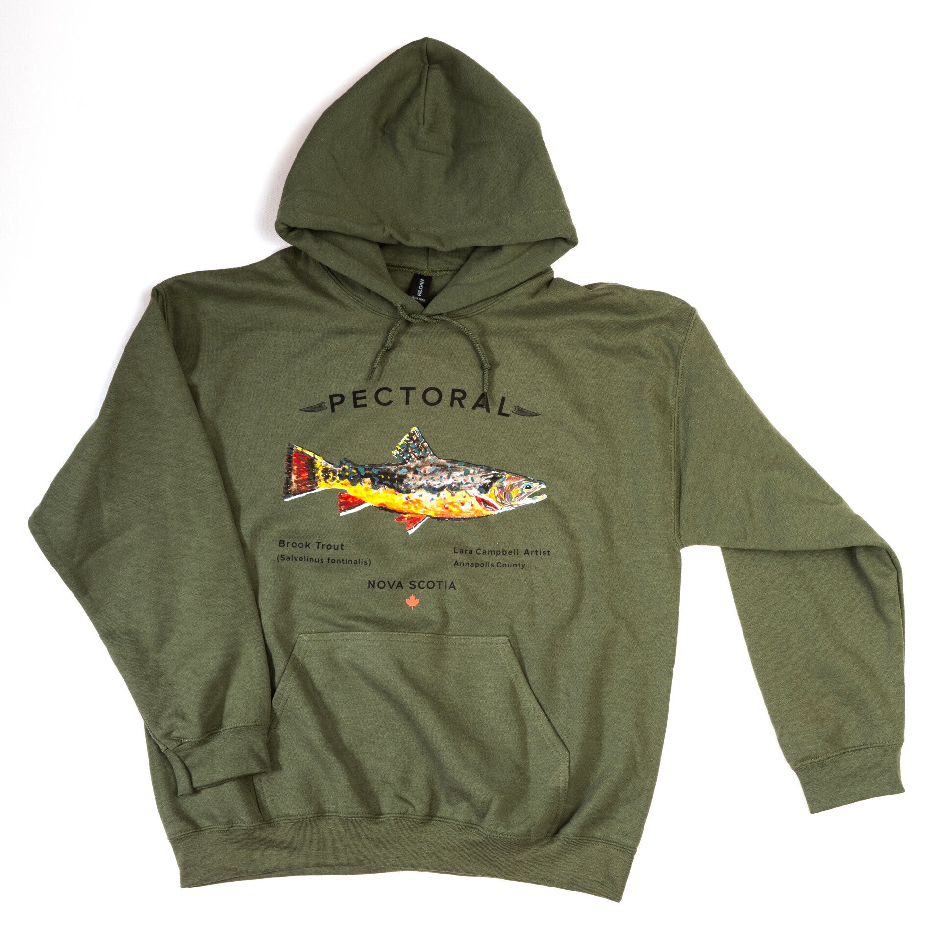 Brook Trout - Hooded Sweat Shirt - Military Green