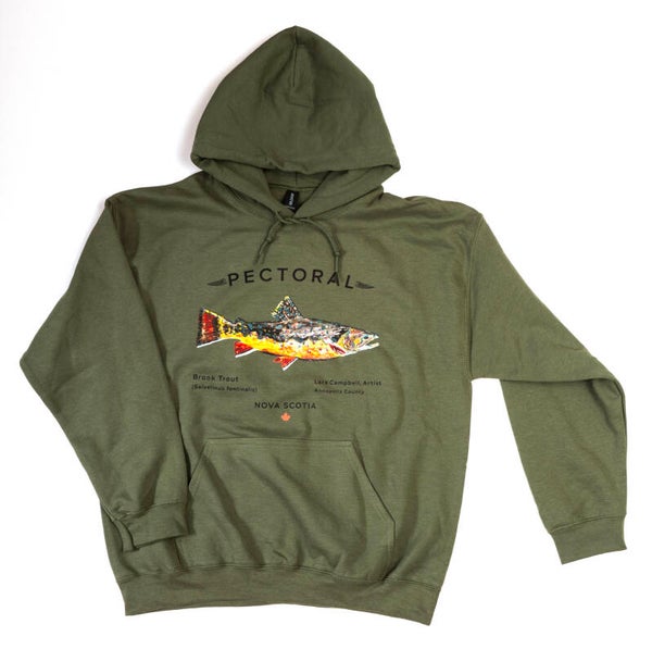 Brook Trout - Hooded Sweat Shirt - Military Green