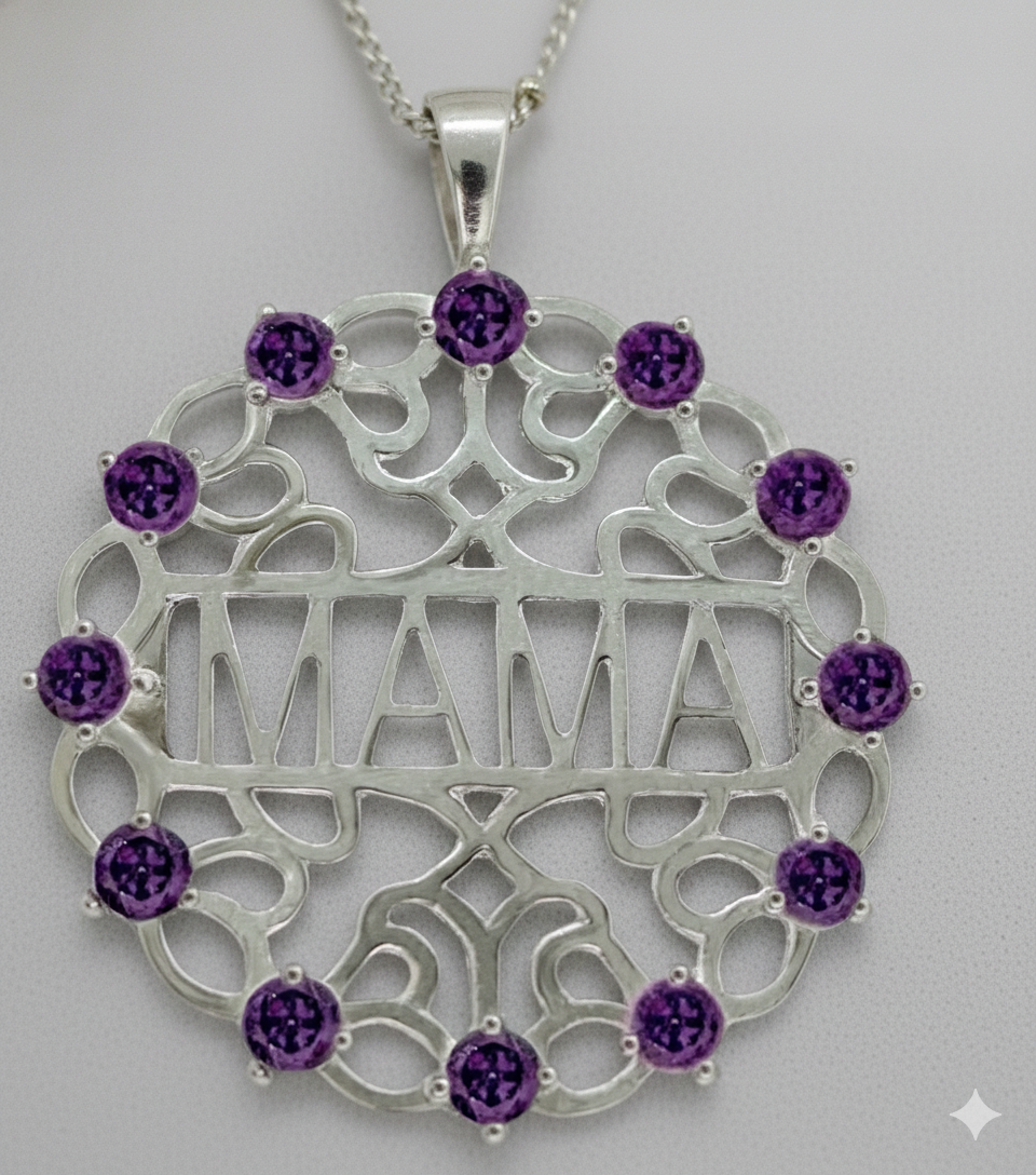 Colgante Mamá con circonitas moradas en plata de ley
