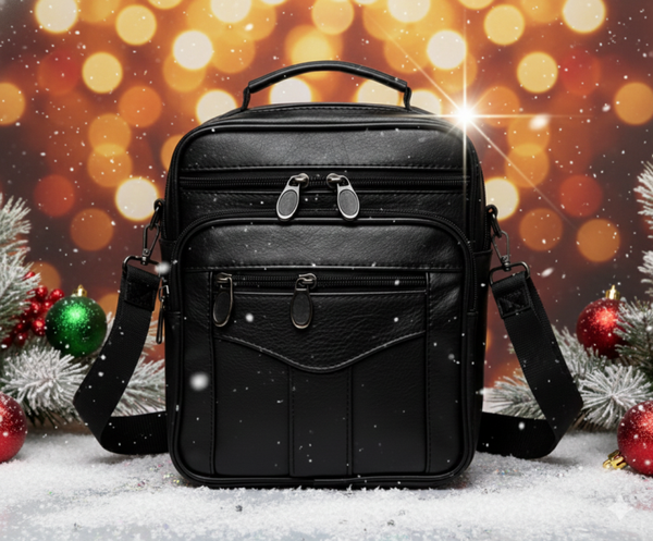 Bandolera piel hombre negro