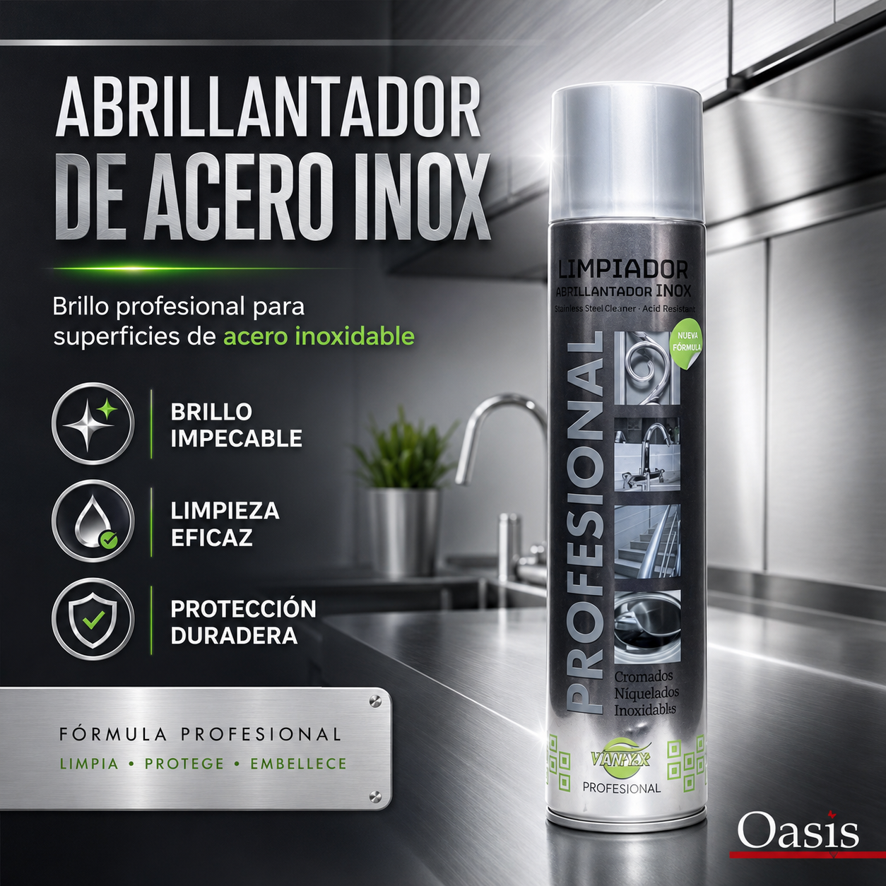 Limpiador Abrillantador Inox Profesional Oasis – 600 ml