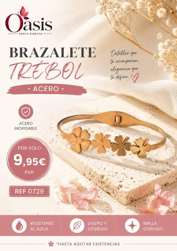 Brazalete Trébol Dorado de Acero Inoxidable