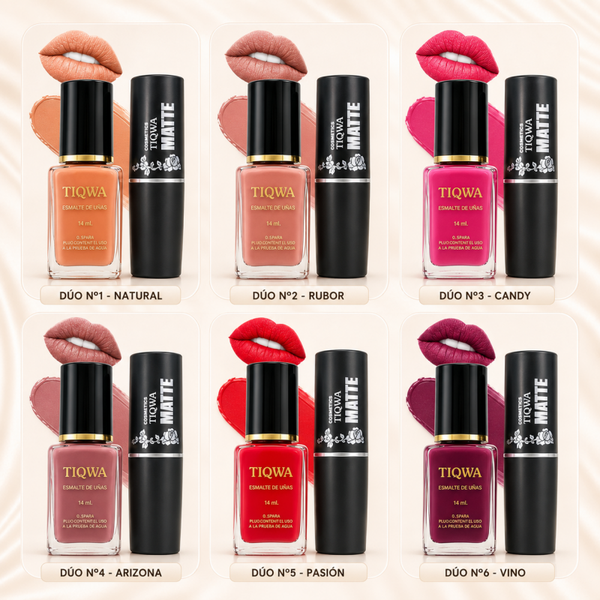 Dúo TIQWA Labial Mate + Esmalte de Uñas – 6 Colores Disponibles