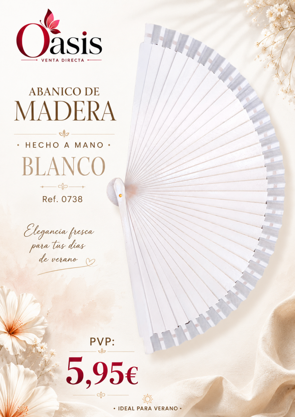 Abanico Blanco de Madera Hecho a Mano