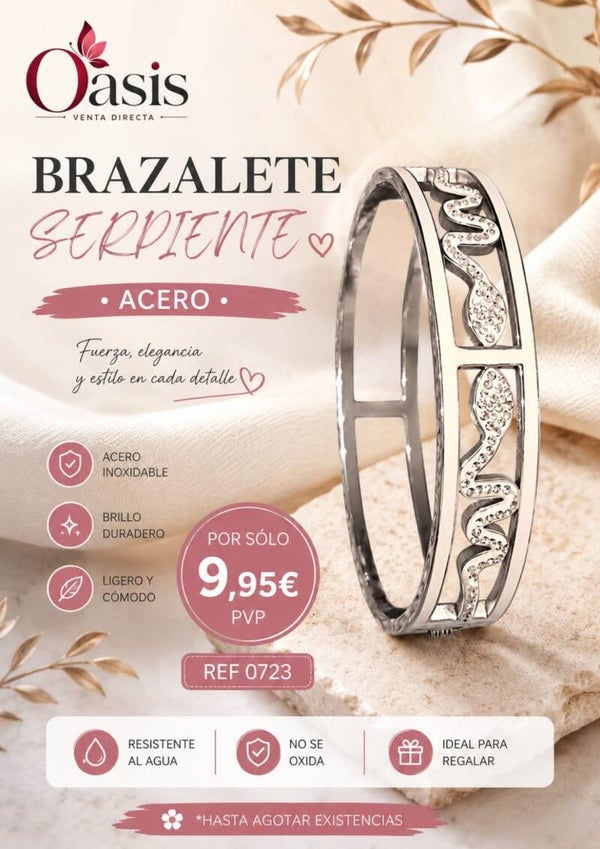 Brazalete Serpiente Plateado de Acero Inoxidable