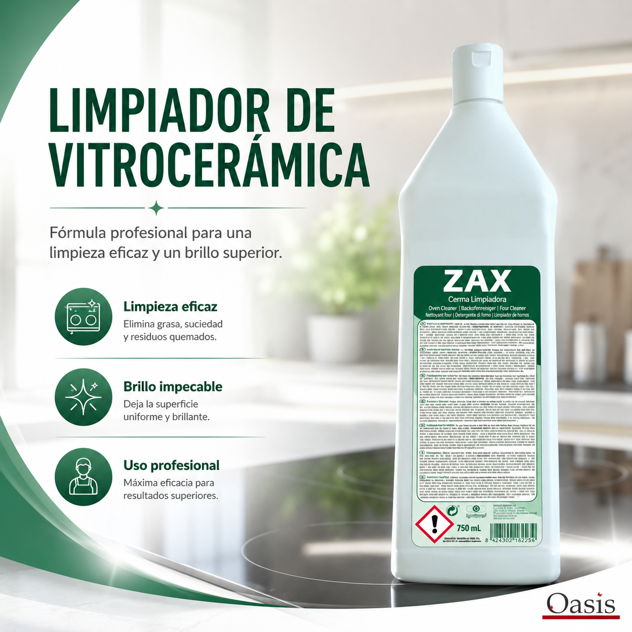 Limpiador en Crema para Vitrocerámicas Oasis – 750 ml