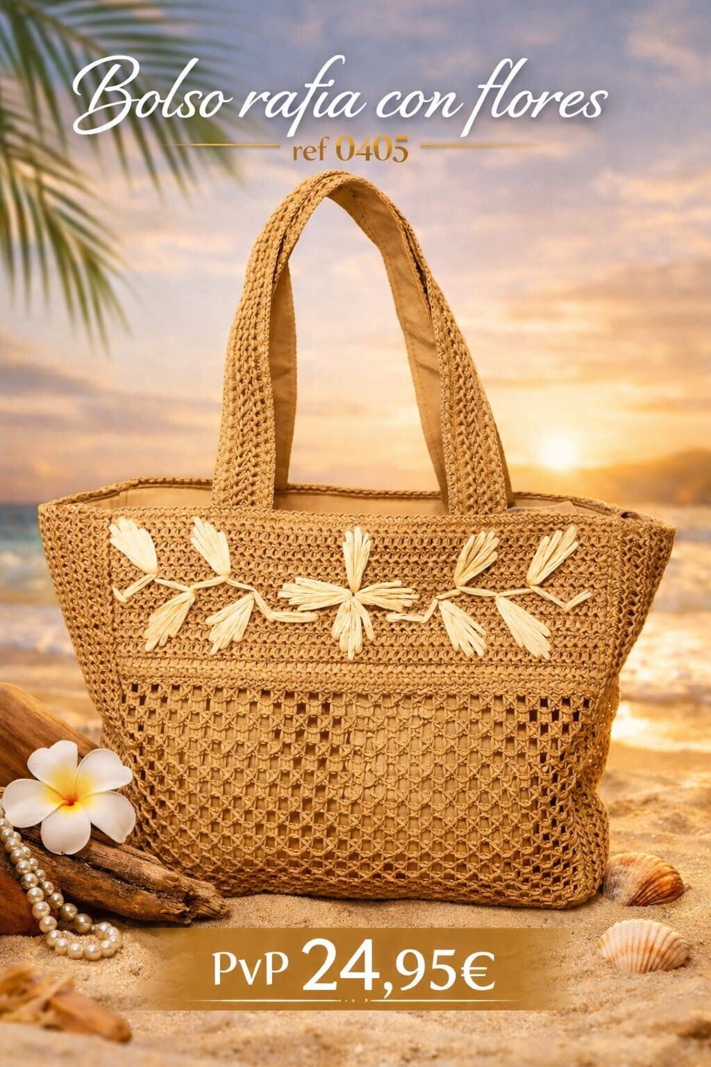 Bolso de rafia con flores natural