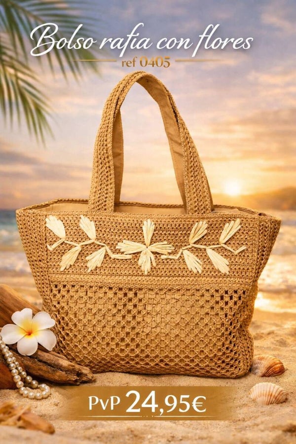 Bolso de rafia con flores natural