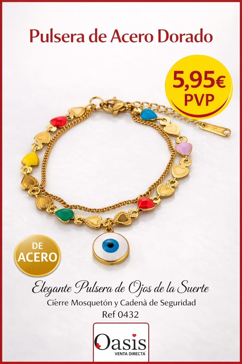 Pulsera de acero dorado con ojo de la suerte