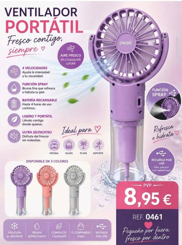 Ventilador Portátil Recargable con Función Spray