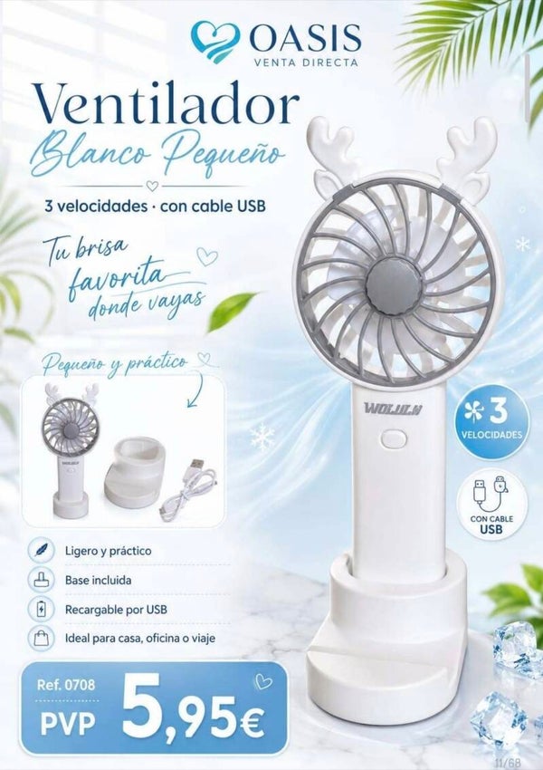 Ventilador de Mano Recargable con Base