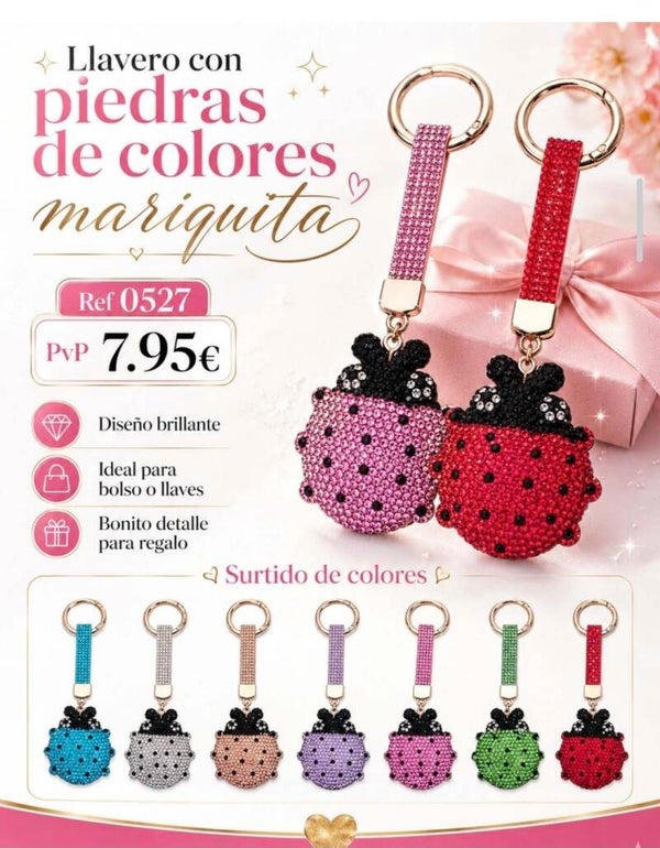 Llavero Mariquita con Piedras de Colores