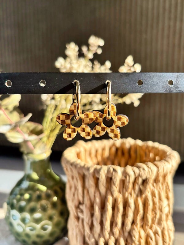 Boucles d’oreilles damier 🖤 (5 pétales)