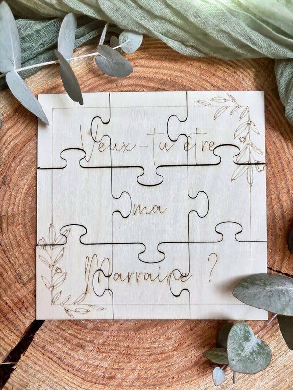 Puzzle "Veux-tu être ma Marraine ?" en bois (9 pièces)