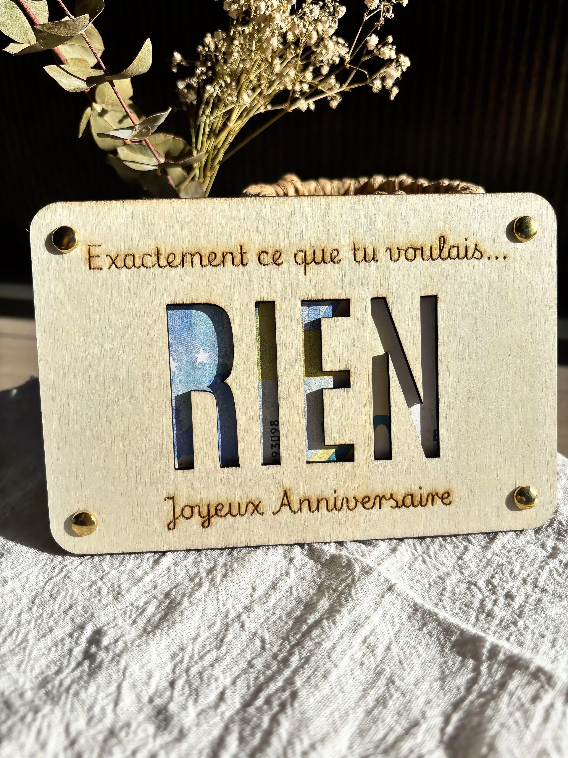 Carte en bois – « Exactement ce que tu voulais : rien »